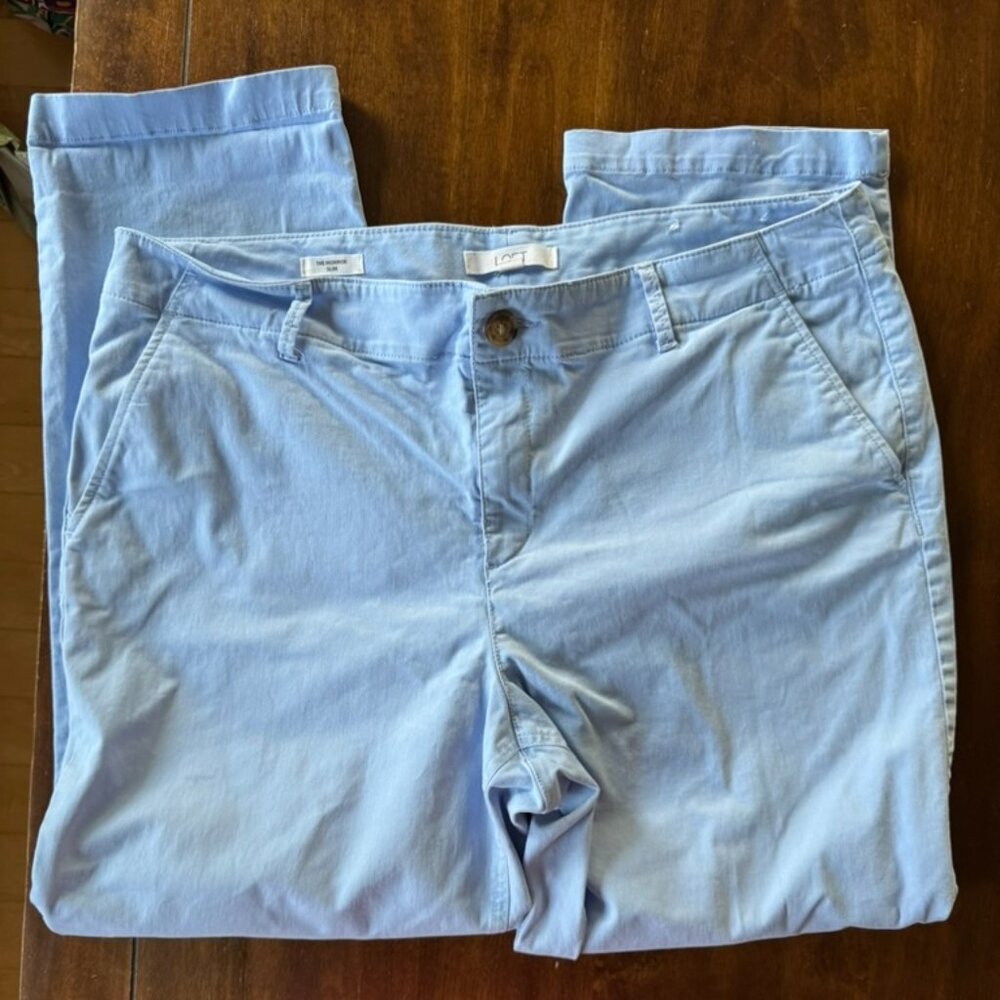 LOFT Light Blue Monroe Slim Chinos – Size 14, 24" Cropped Inseam | Quiet Luxury